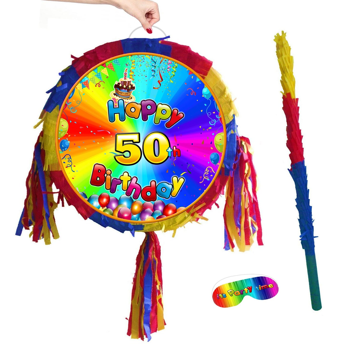 50th Birthday Pinata with Stick & Blindfold