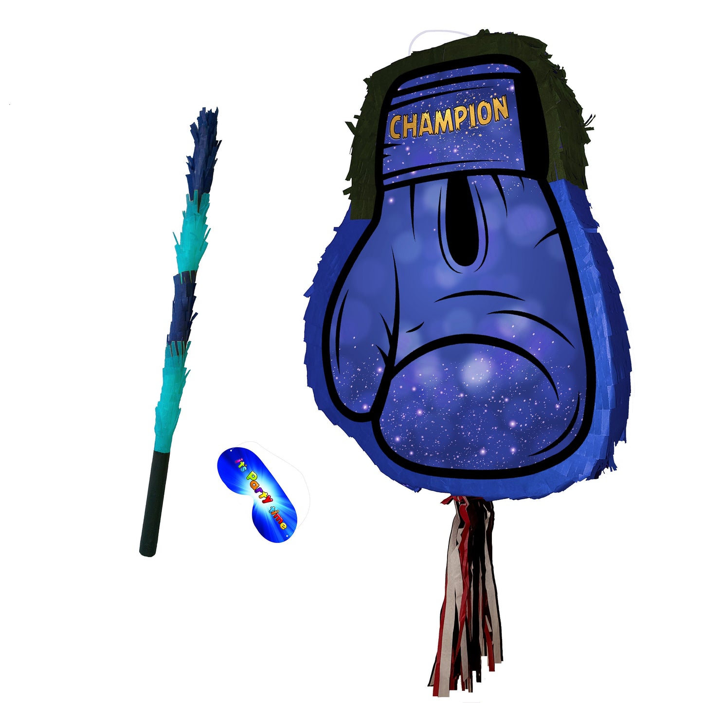 Blue Boxer Glove Pinata with Stick & Blindfold