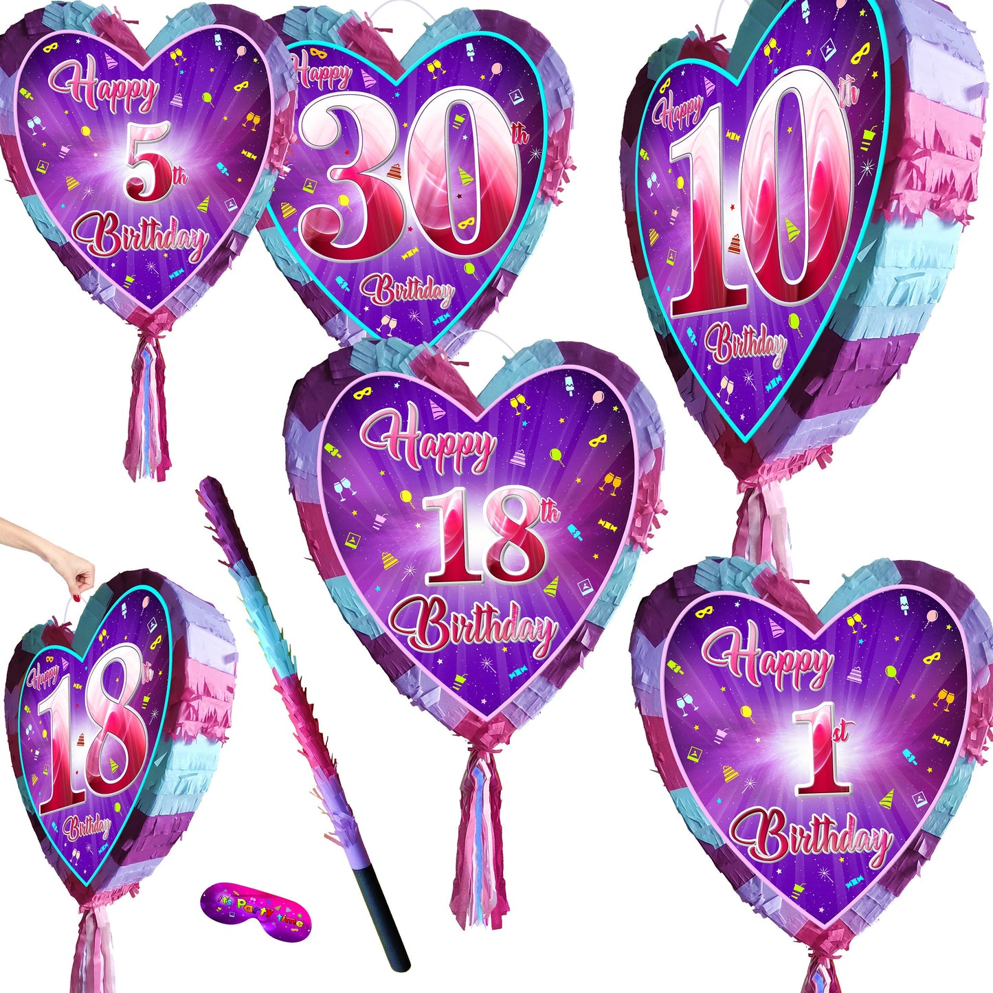 35th Birthday Heart Pinata with Stick & Blindfold