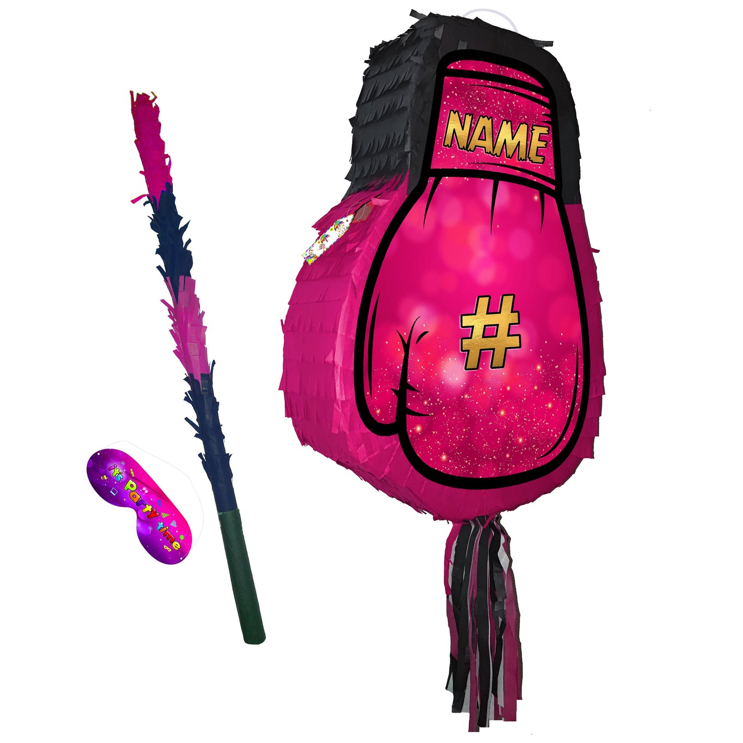 Pink Boxing Glove Pinata with Stick & Blindfold