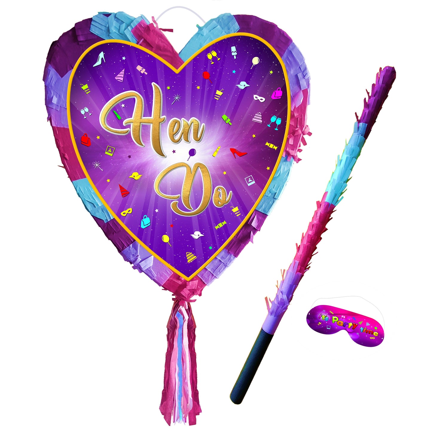 Heart Hen Do Pinata with Stick & Blindfold, Girls Party Game