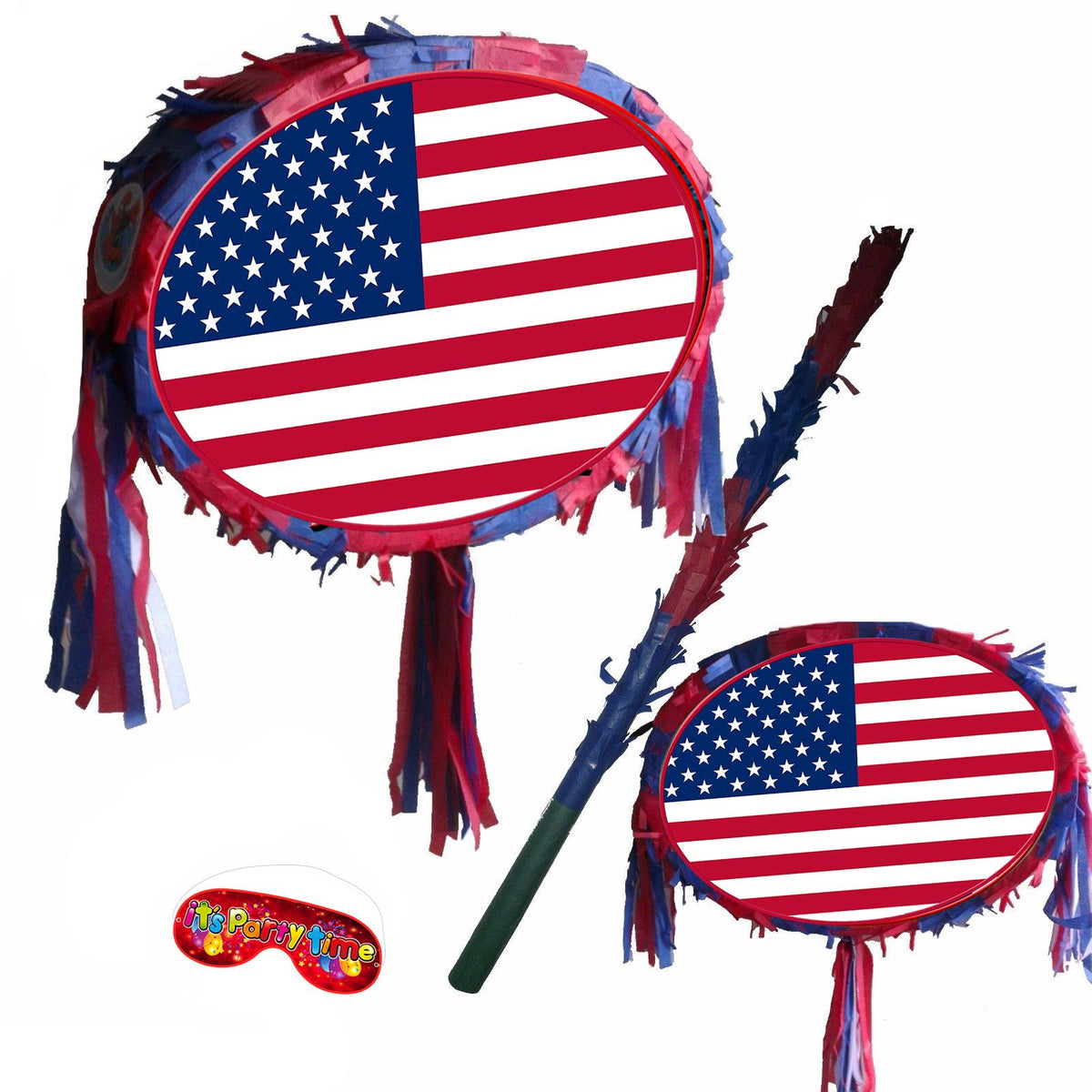 USA Flag Pinata with Stick & Blindfold, Patriotic Party Game