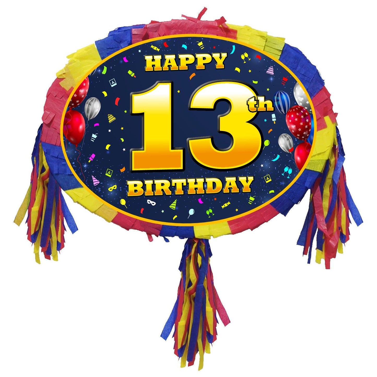 13th Birthday Pinata with Stick & Blindfold