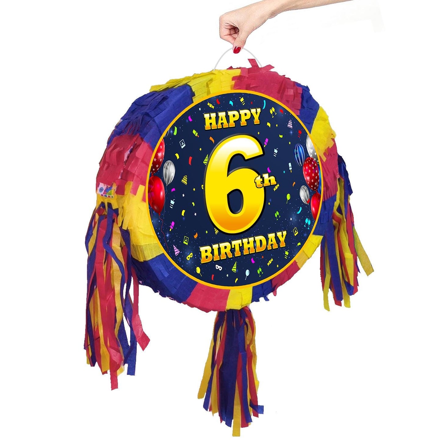 6th Birthday Pinata with Stick & Blindfold, Unisex Party Game