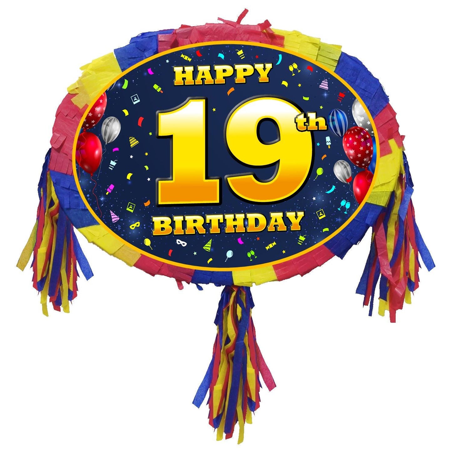 19th Birthday Pinata with Stick & Blindfold
