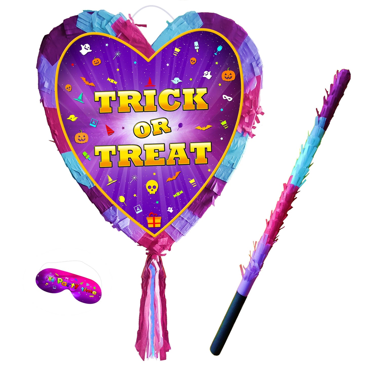 Heart Halloween Pinata with Stick & Blindfold, Trick or Treat Party Game