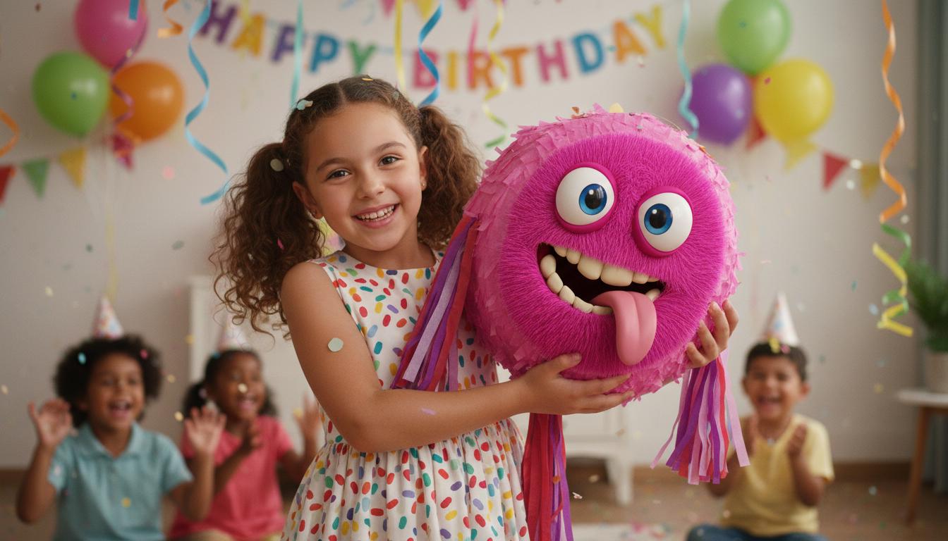 Pink Monster Pinata with stick Halloween Party Game