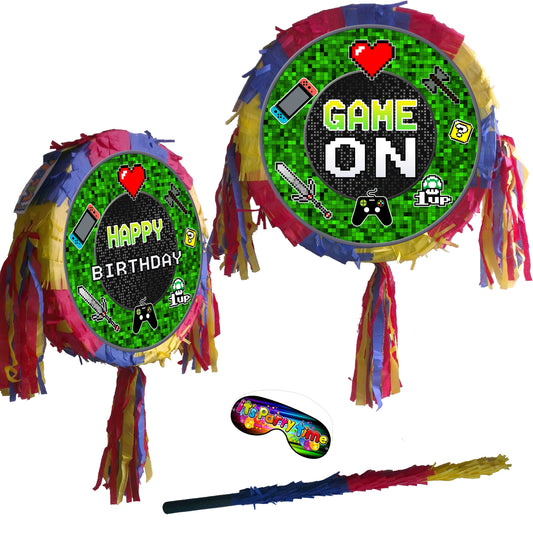 Game ON Birthday Piñata, Gamer Party with Stick & Blindfold