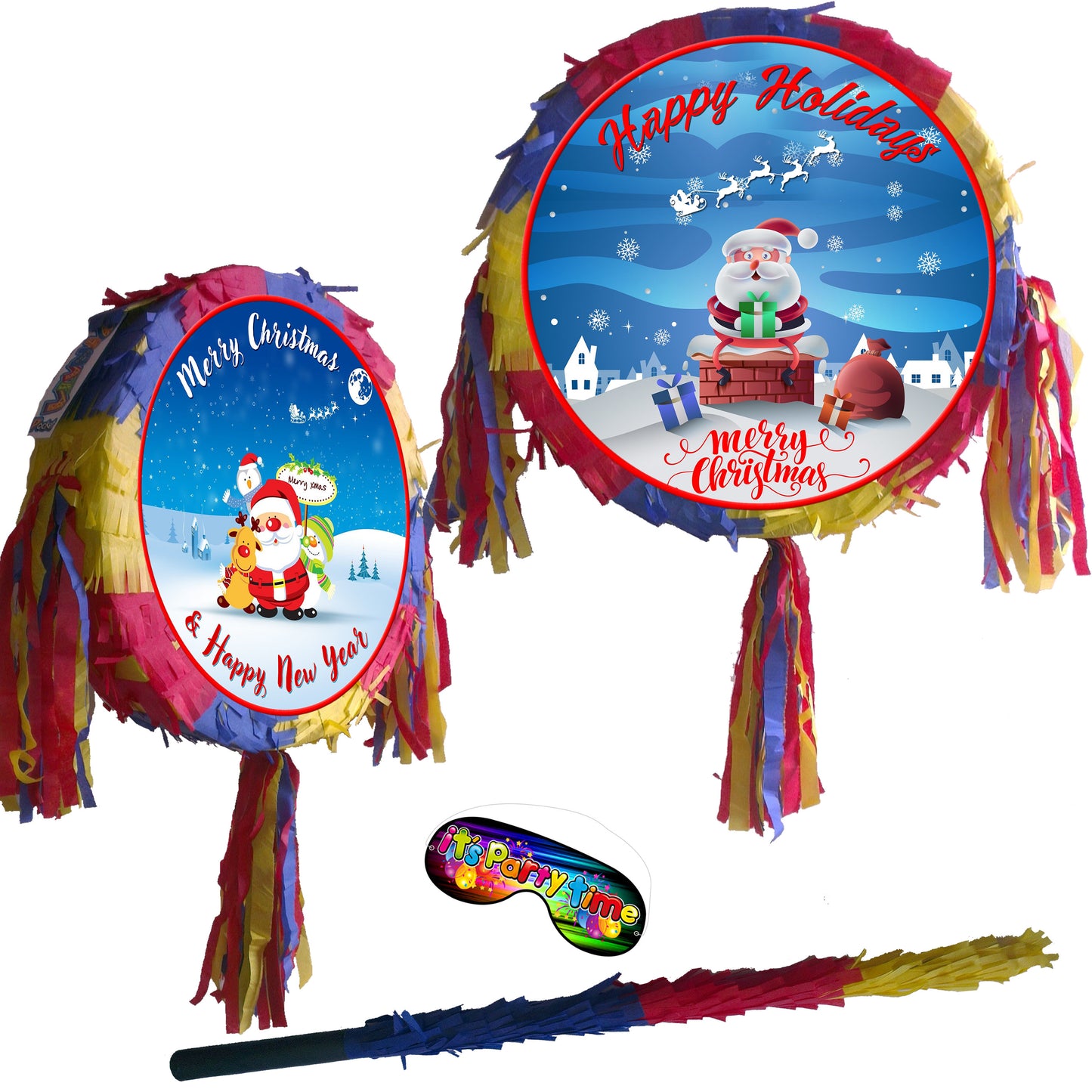 Christmas Piñata Set, Stick & Blindfold, Holiday Party Game
