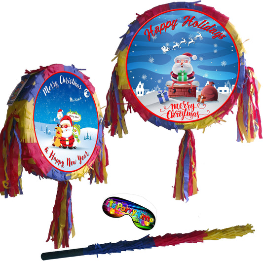 Christmas Piñata Set, Stick & Blindfold, Holiday Party Game