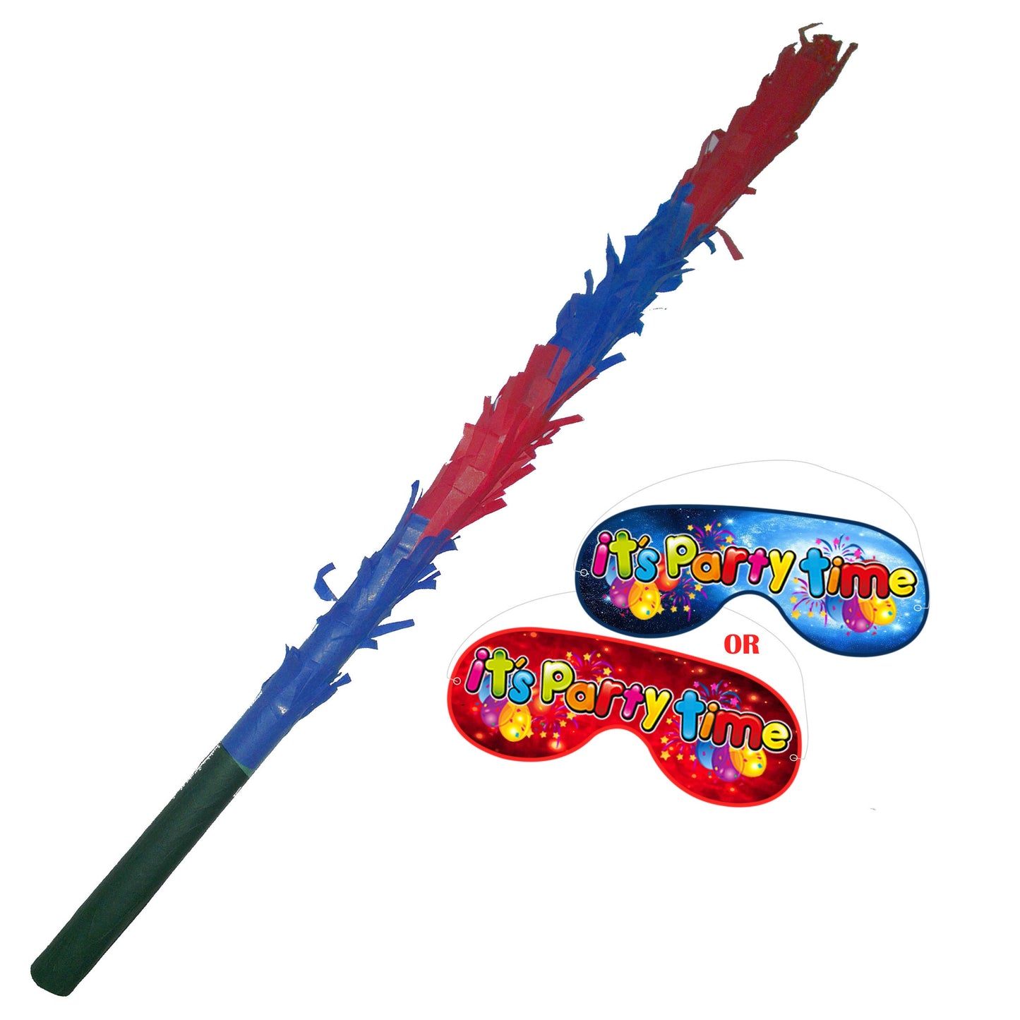 Blue and Red Piñata Stick with Blindfold, Party Game (50cm)