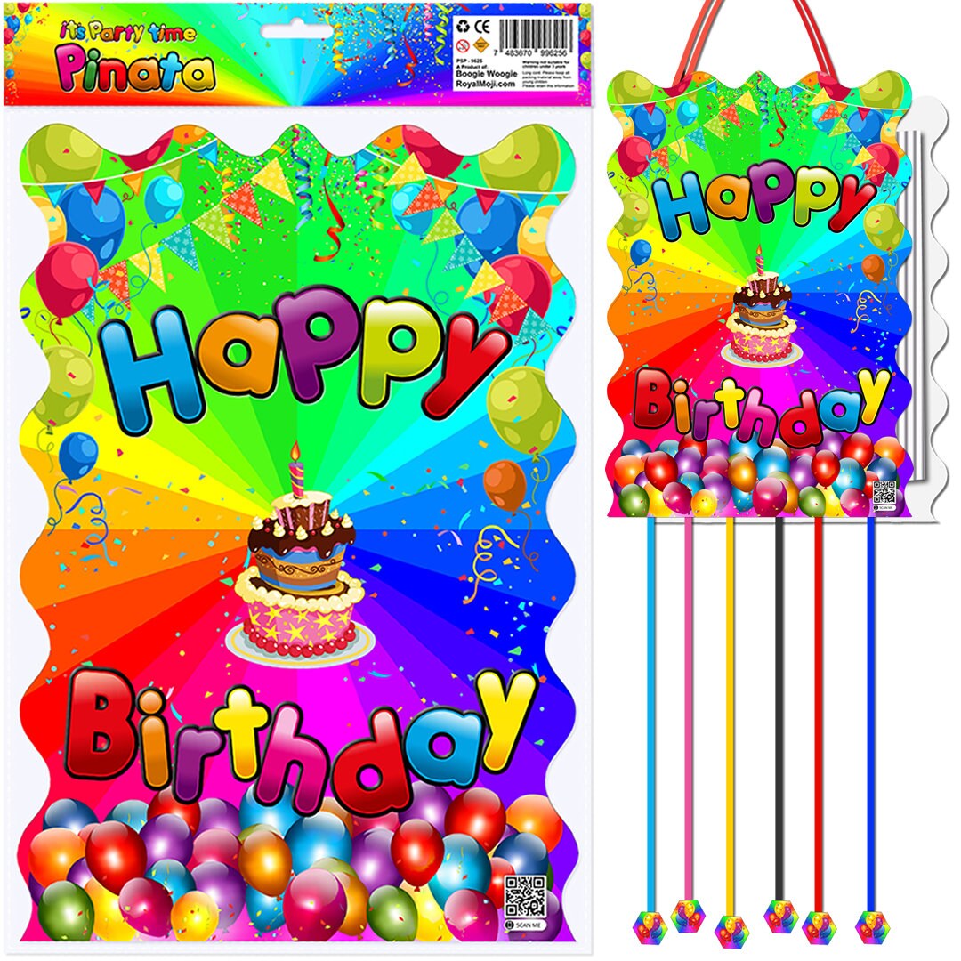 Pull String Birthday Piñata: Rainbow Cake Party Game