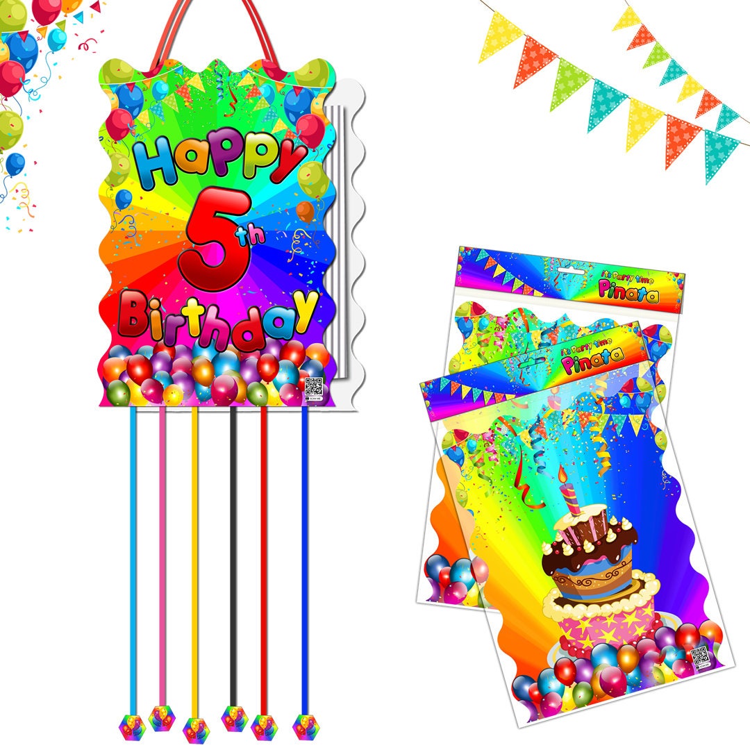 5th Birthday Pinata, Pull String Paper Bag Party Game