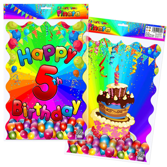 5th Birthday Pinata, Pull String Paper Bag Party Game