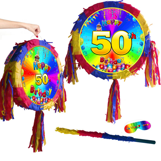 50th Birthday Pinata with Stick & Blindfold