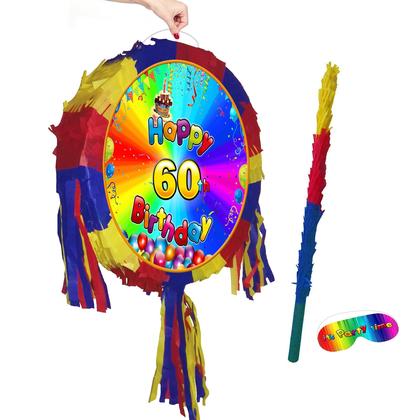 60th Birthday Pinata with Stick and Blindfold