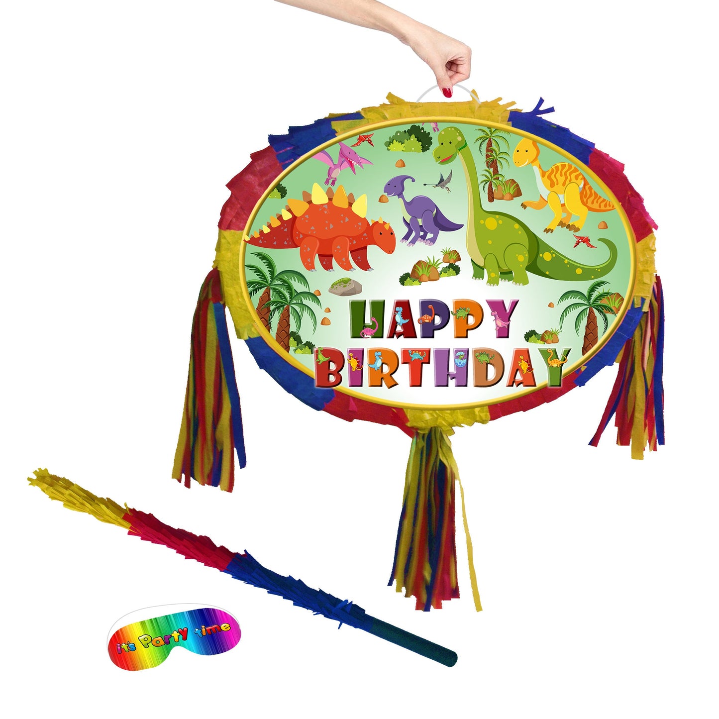 Dinosaurs Pinata happy Birthday Dino theme Party piñata supplies Decorations stick  Smash Game unisex super jungle Trex green animal world
