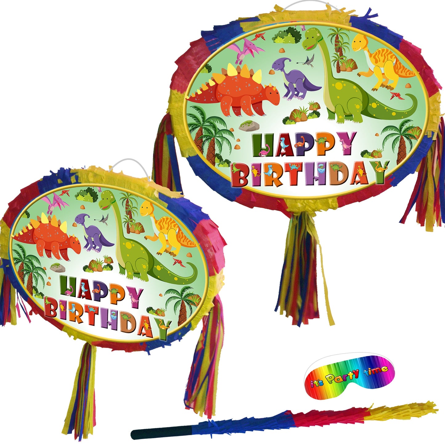 Dinosaur Birthday Pinata with Stick & Blindfold