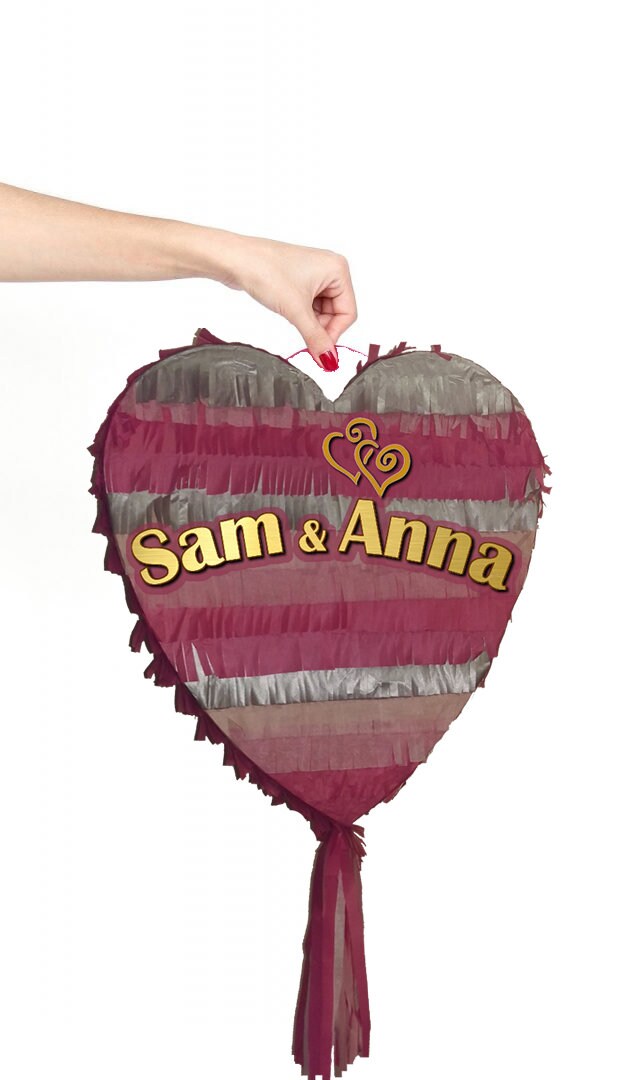 Large Heart Piñata with Stick, Personalized Party Decoration