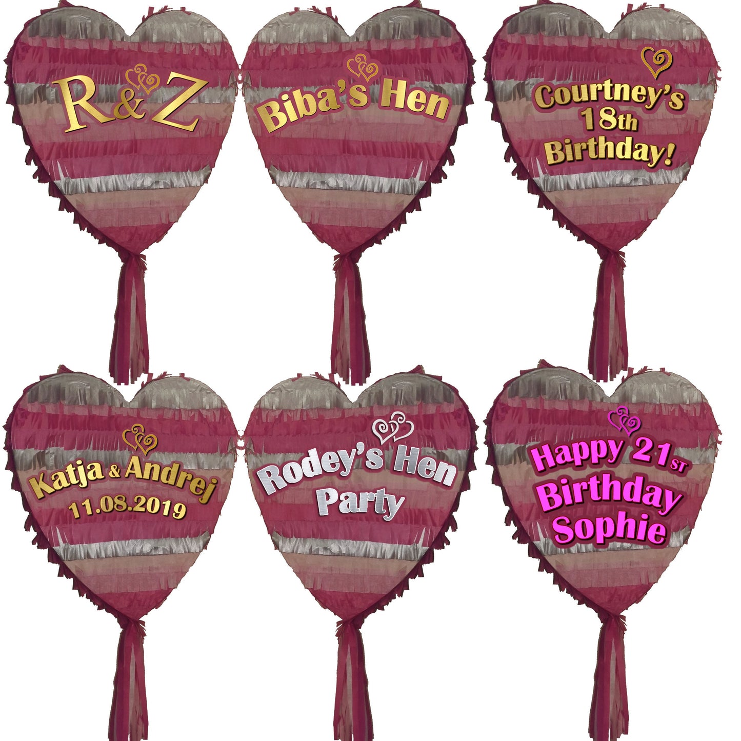 Large Heart Piñata with Stick, Personalized Party Decoration