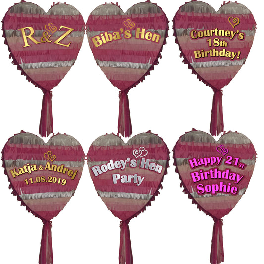 Large Heart Piñata with Stick, Personalized Party Decoration