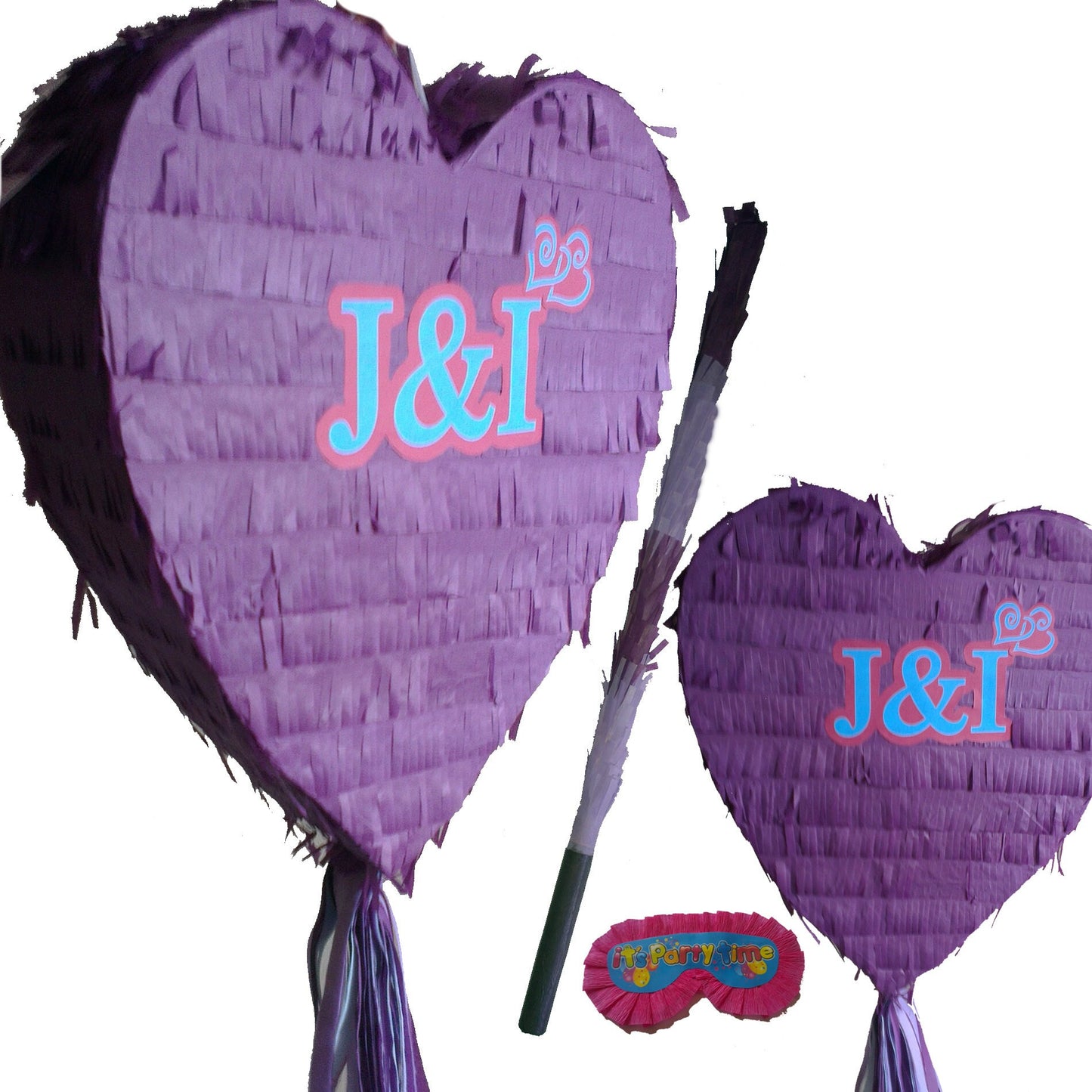 Heart Piñata with Smash Stick, Personalized Text for Parties