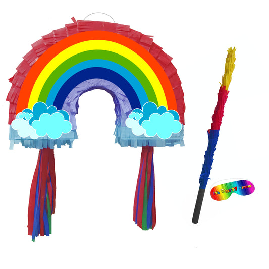 Big Rainbow Piñata with Stick and Blindfold, Party Game