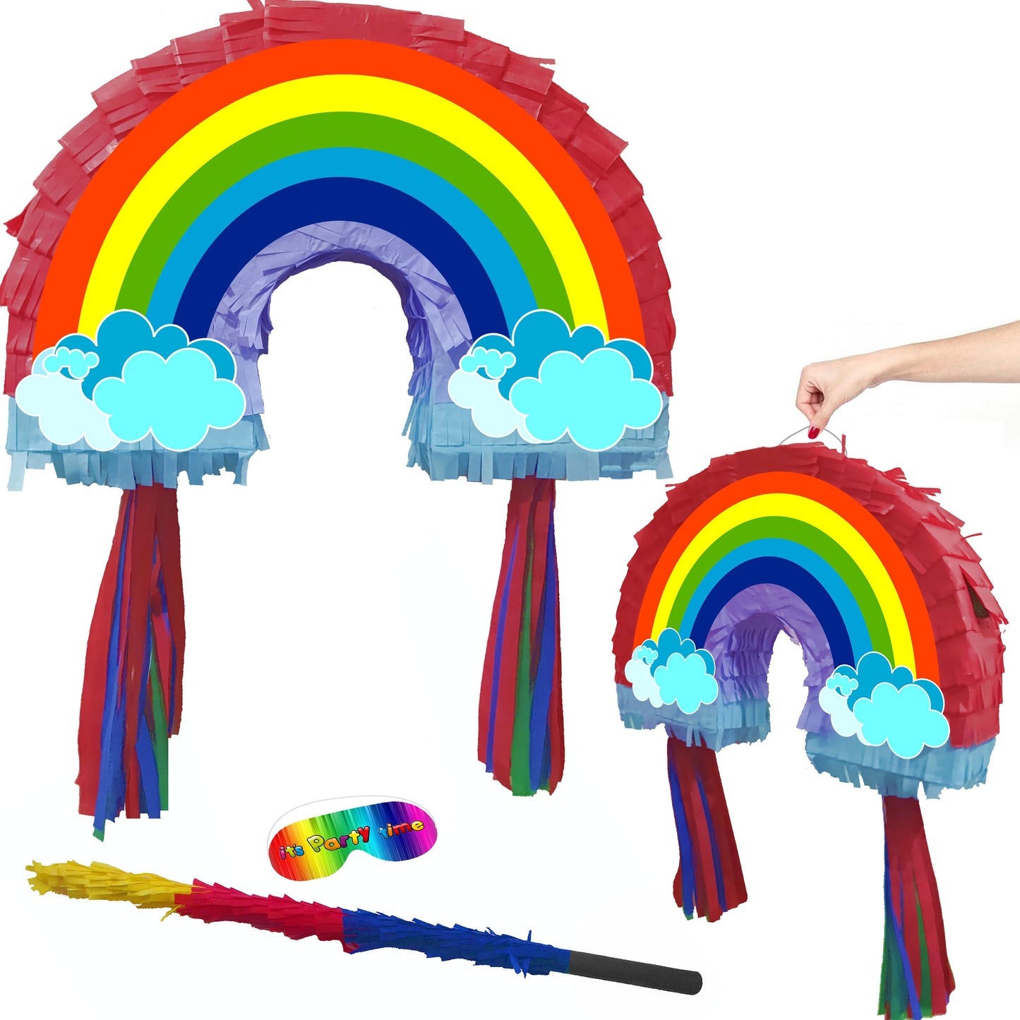 Big Rainbow Piñata with Stick and Blindfold, Party Game