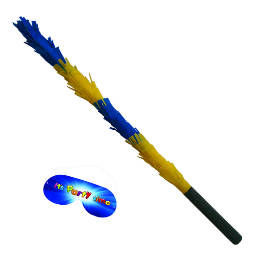 Yellow and Blue Pinata Stick with Blindfold