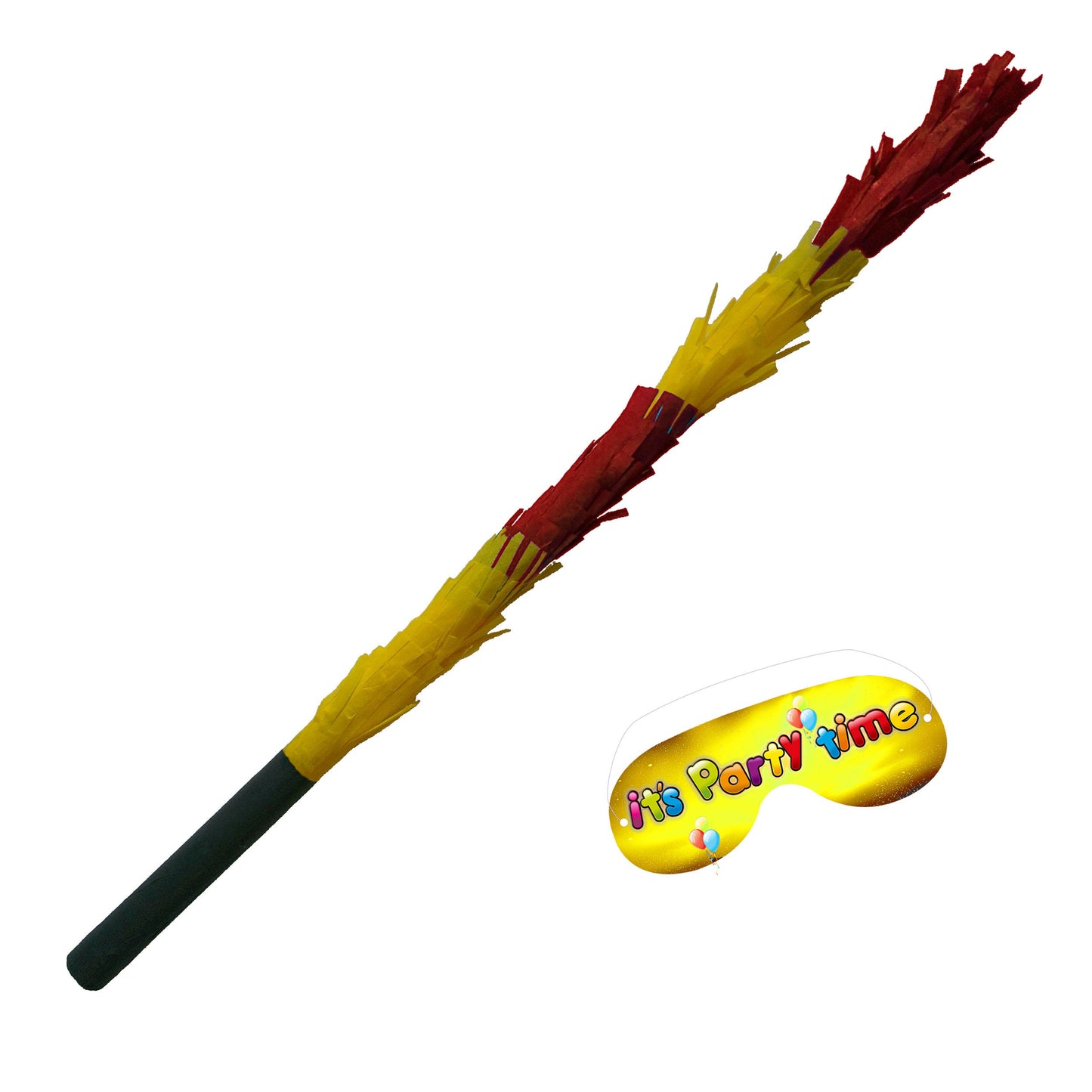 Yellow & Red Piñata Stick with Matching Blindfold, 50cm Party Game