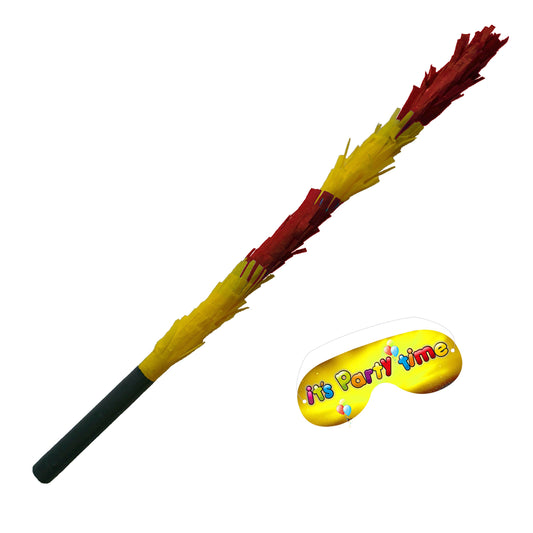 Yellow & Red Piñata Stick with Matching Blindfold, 50cm Party Game