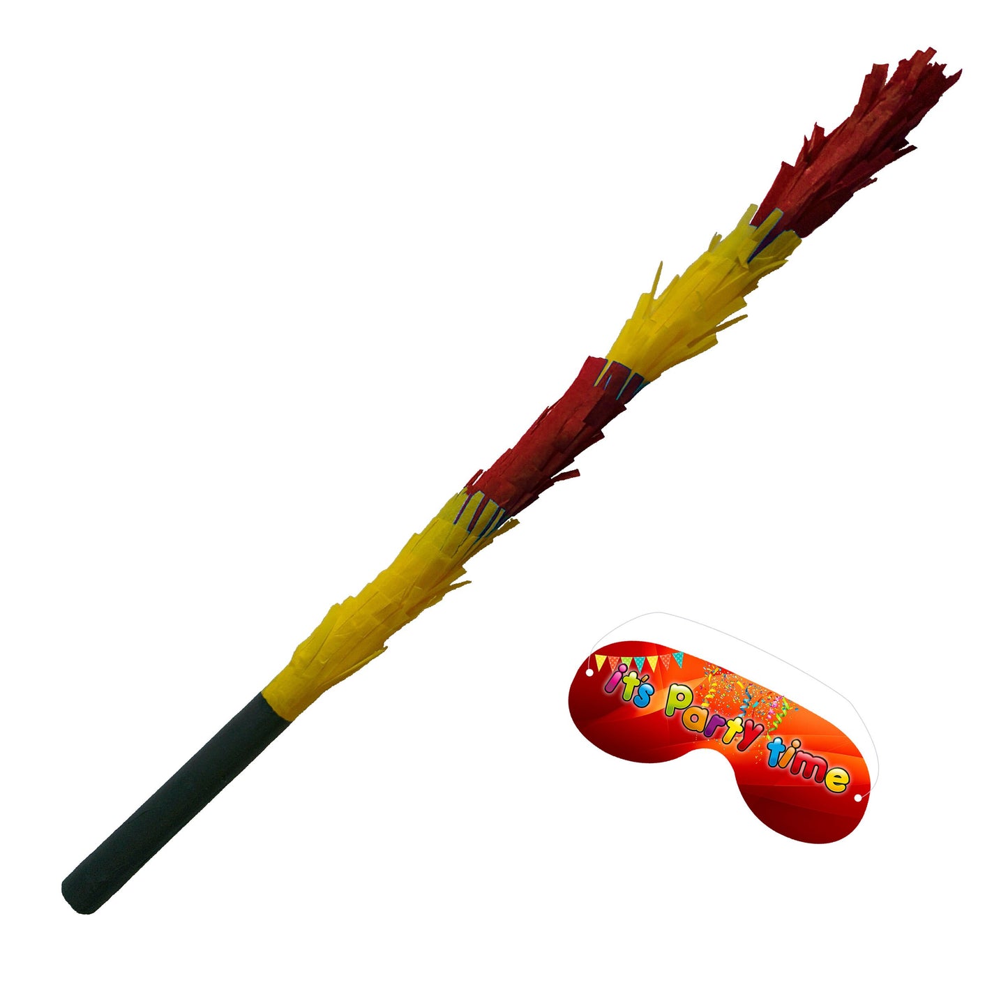 Yellow & Red Piñata Stick with Matching Blindfold, 50cm Party Game