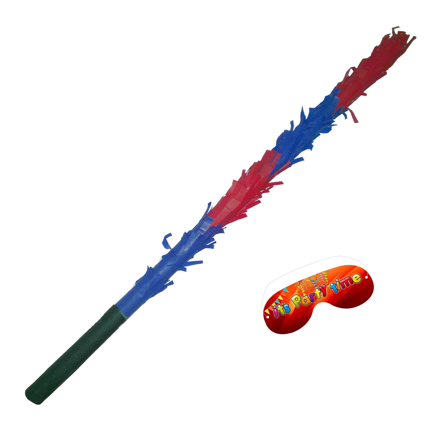 Blue and Red Piñata Stick with Blindfold, Party Game (50cm)