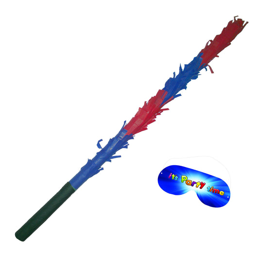 Blue and Red Piñata Stick with Blindfold, Party Game (50cm)