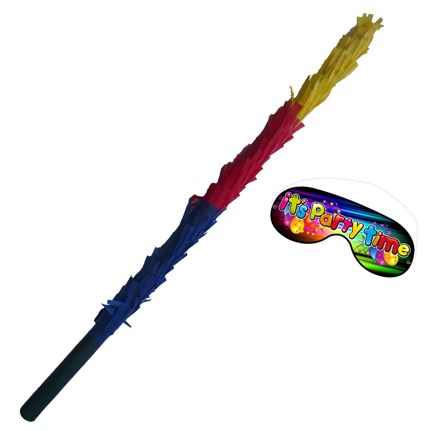 Multicolour Pinata Stick with Matching Blindfold, Kids Party Game