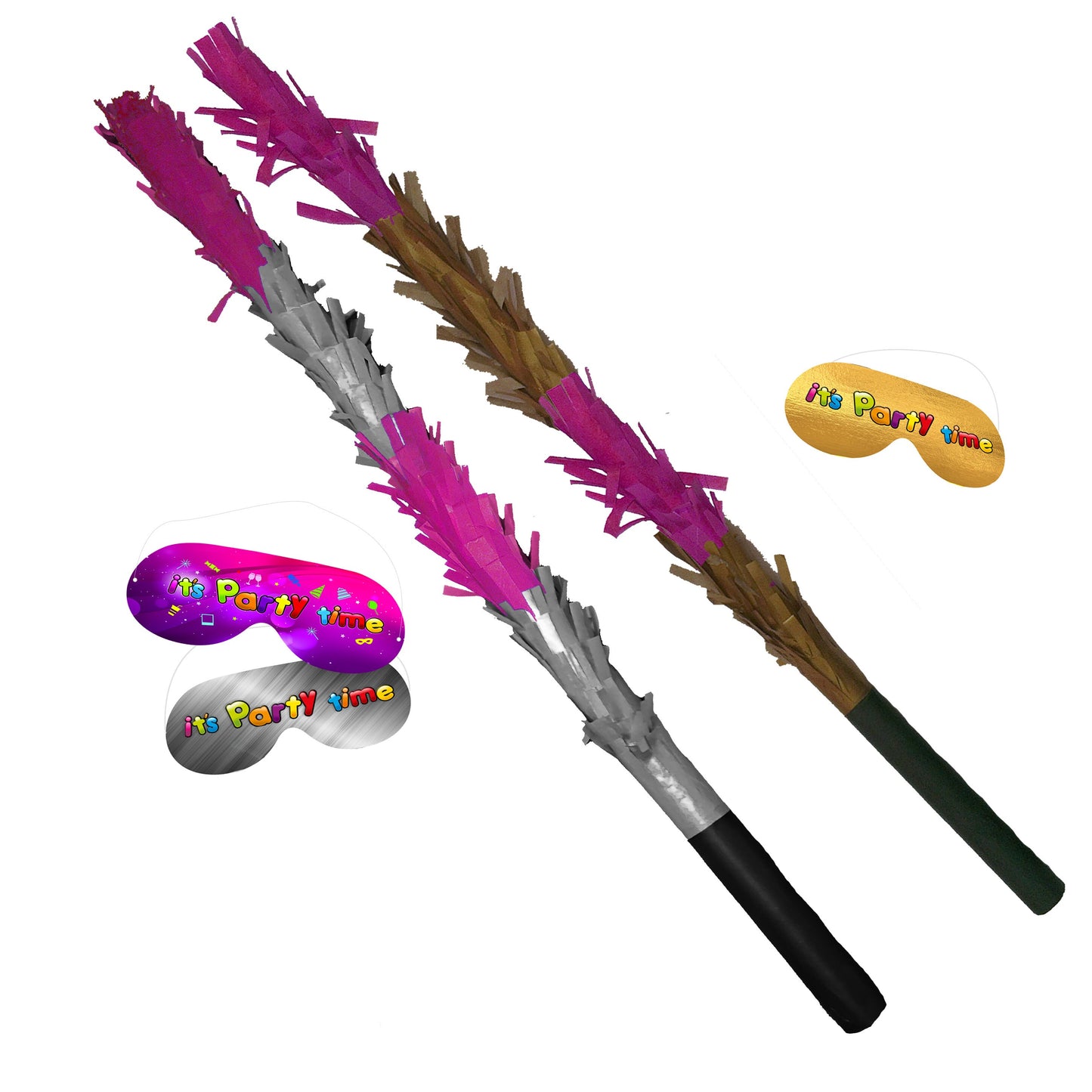 Pink & Metallic Piñata Stick with Blindfold, Kids Party Game