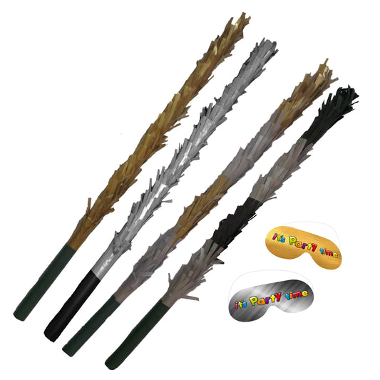 Gold or Silver Pinata Stick with Blindfold, Party Game