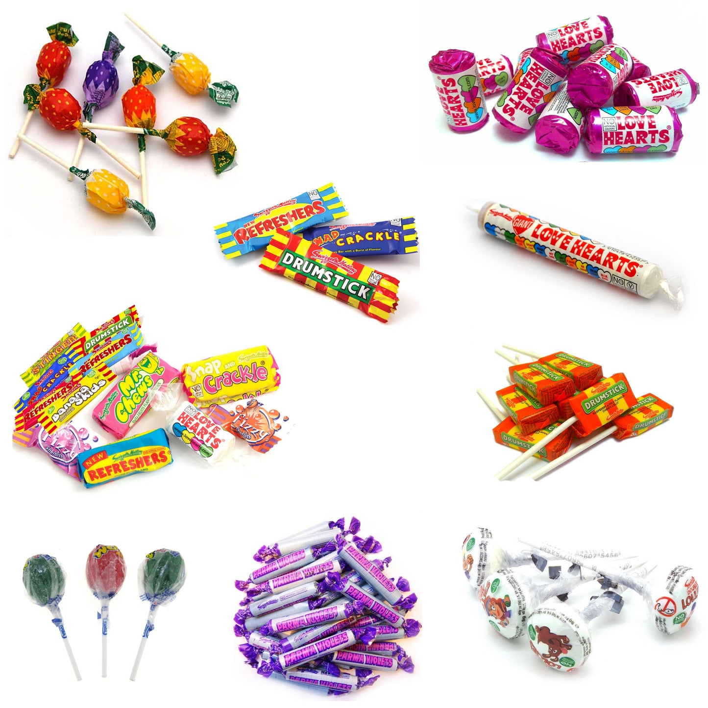 Assorted UK Sweets: Lollipops, Chews, Tongue Painters