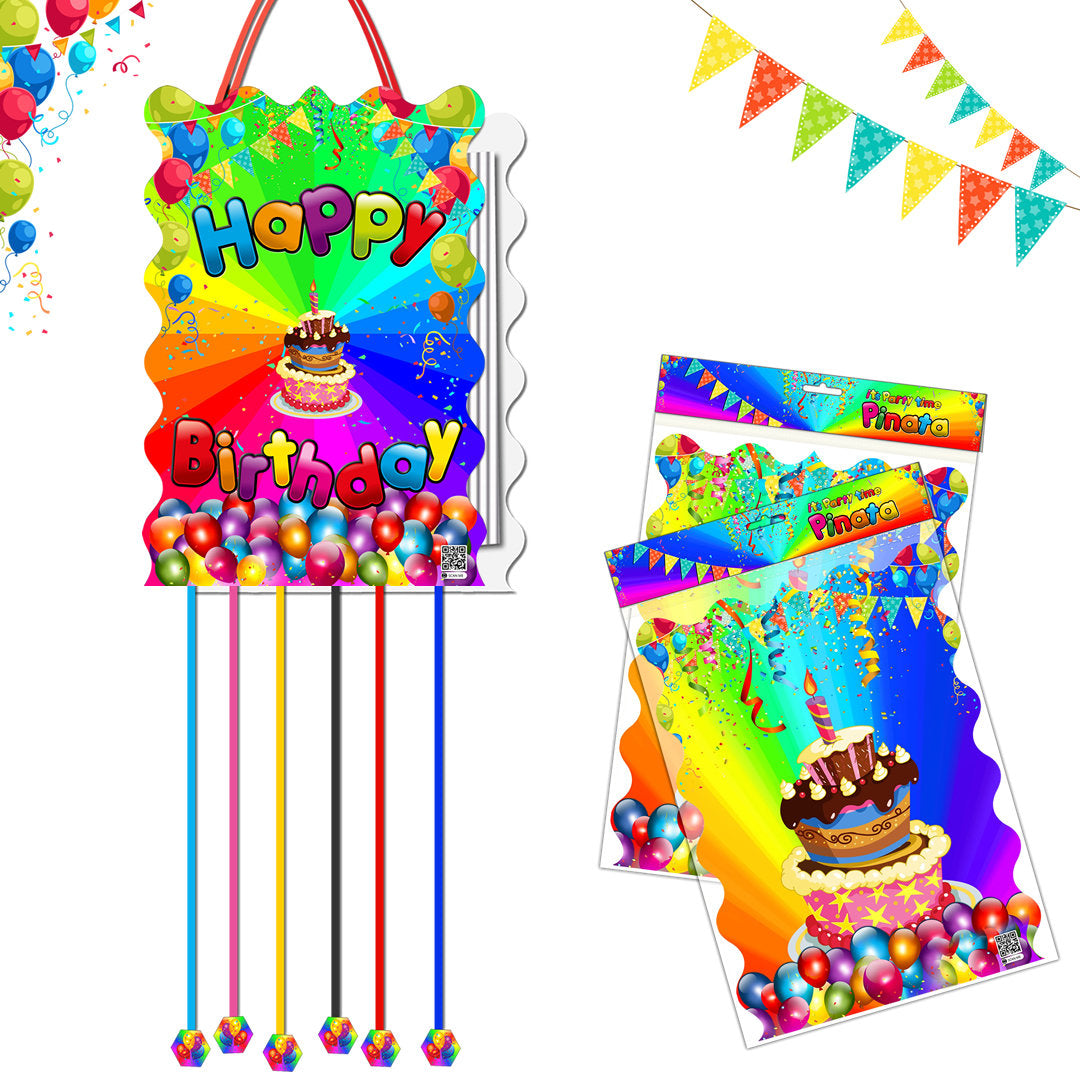 Pull String Birthday Piñata: Rainbow Cake Party Game