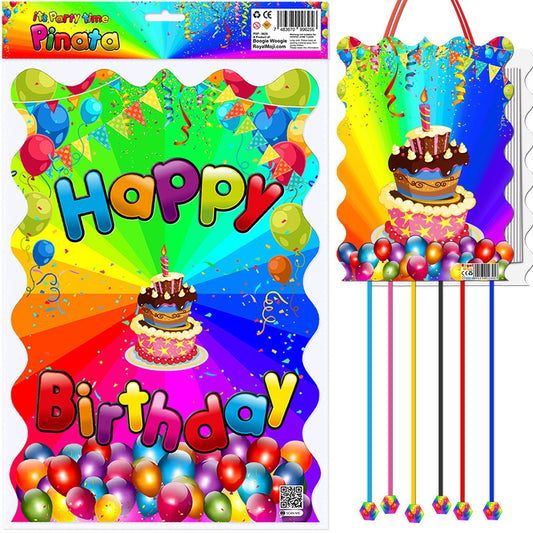 Pull String Birthday Piñata: Rainbow Cake Party Game