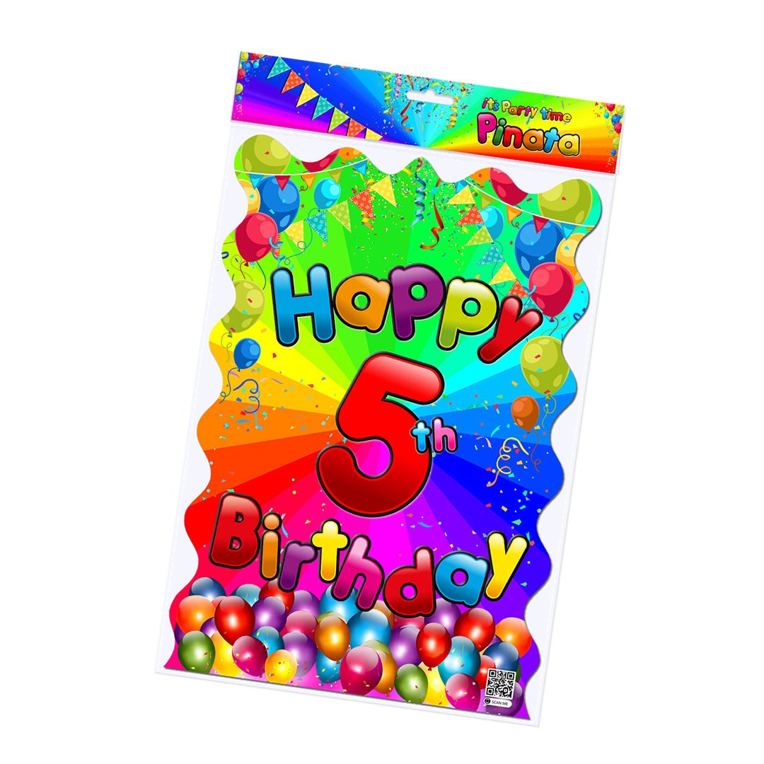 5th Birthday Pinata, Pull String Paper Bag Party Game