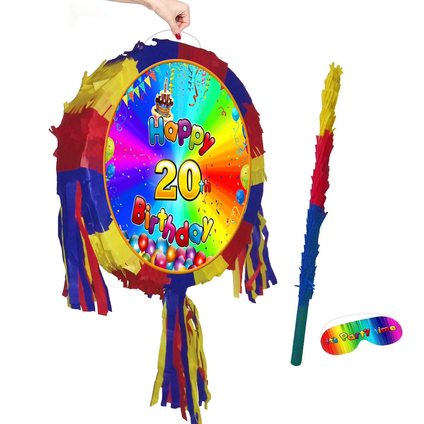 20th Birthday Pinata with Stick & Blindfold