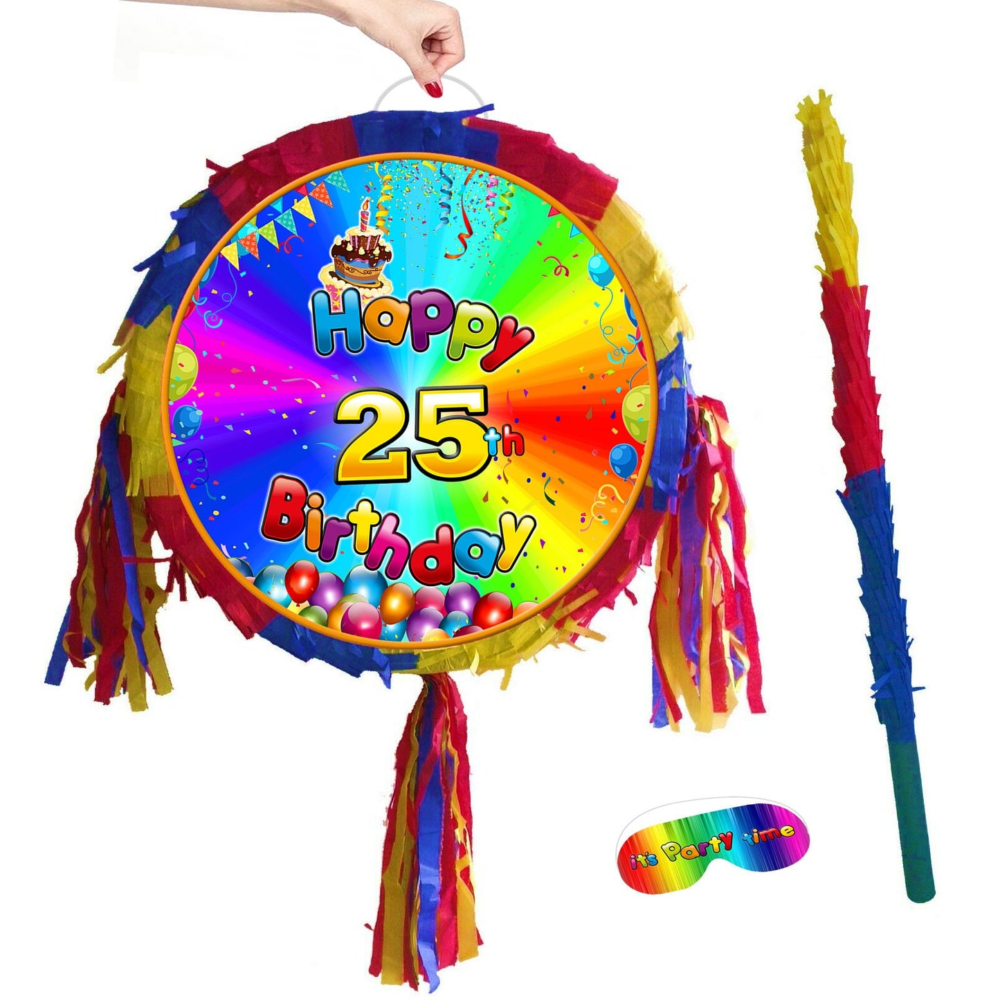 25th Birthday Pinata with Stick & Blindfold