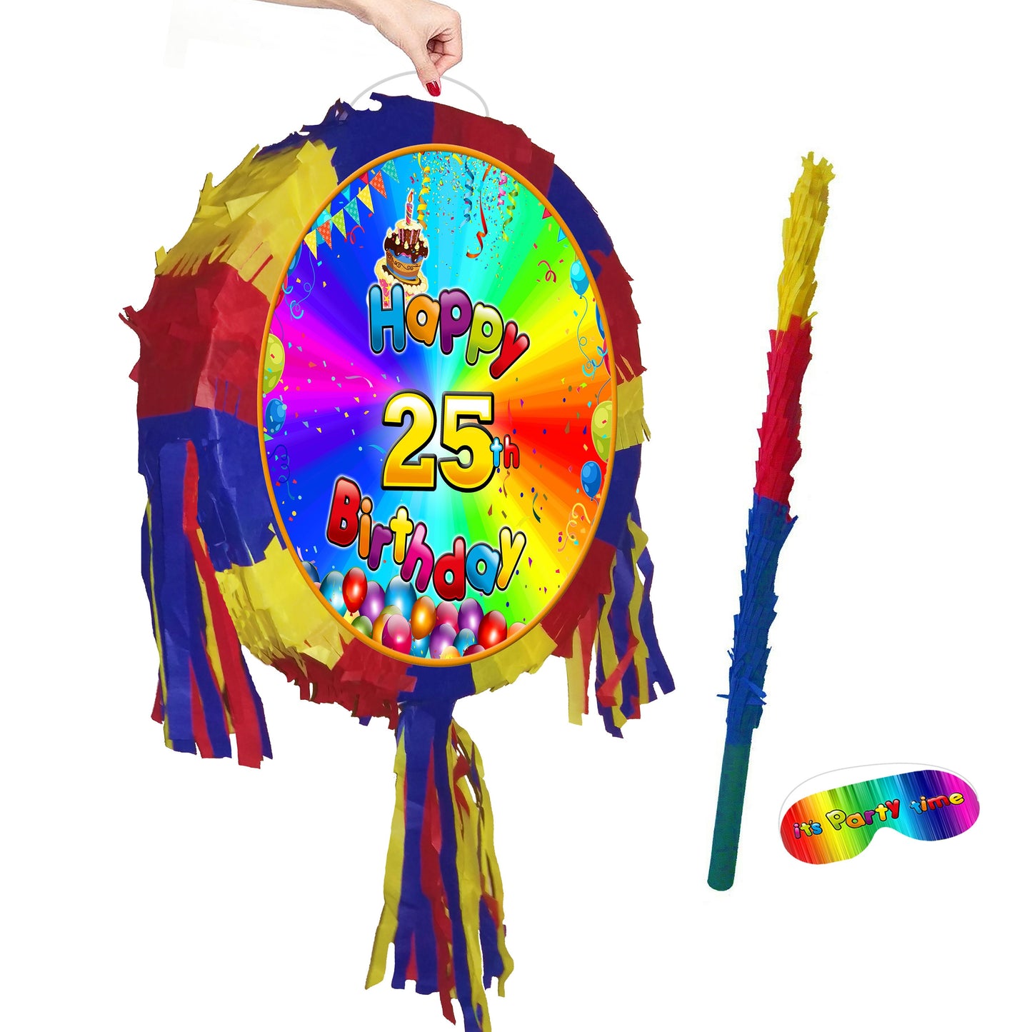 25th Birthday Pinata with Stick & Blindfold
