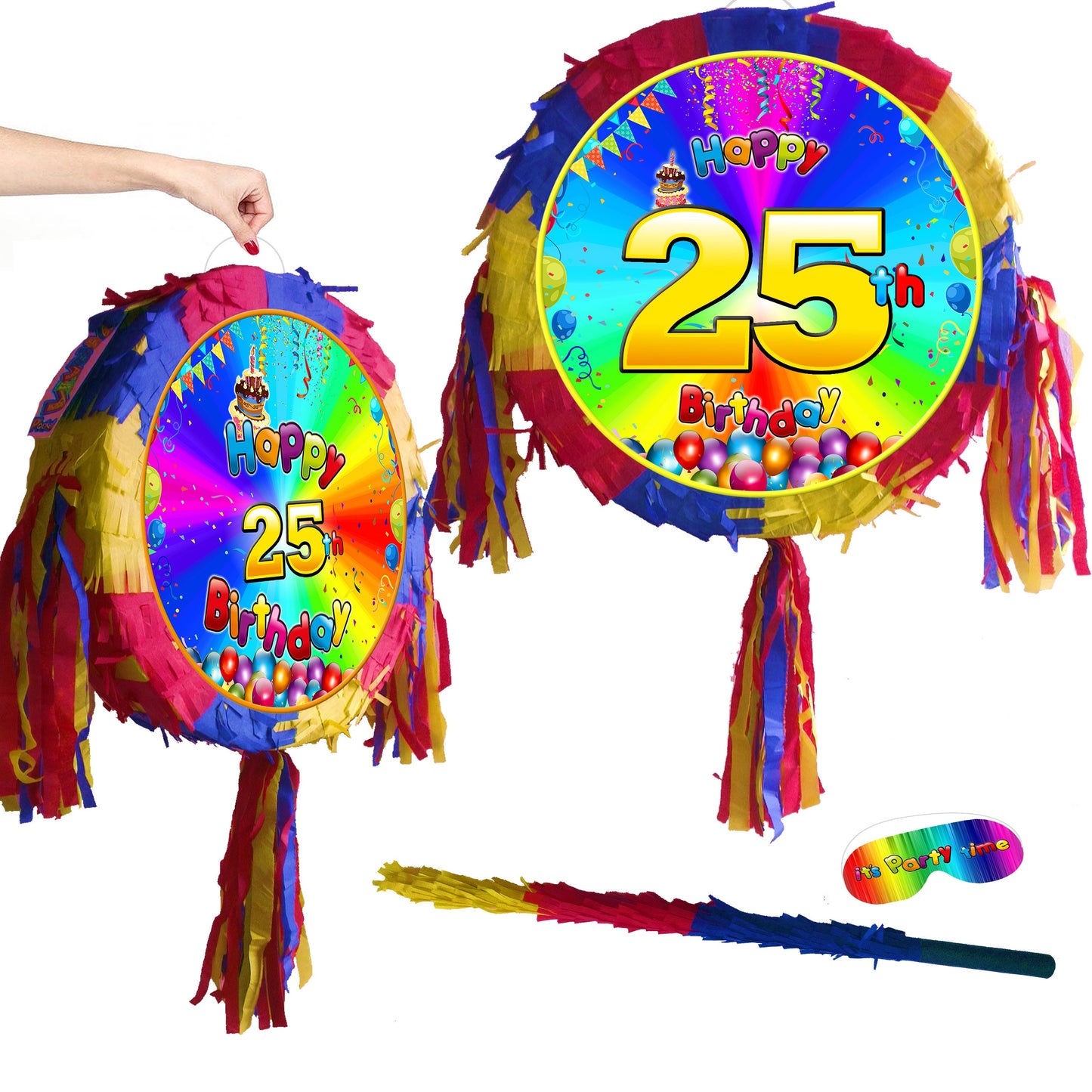 25th Birthday Pinata with Stick & Blindfold