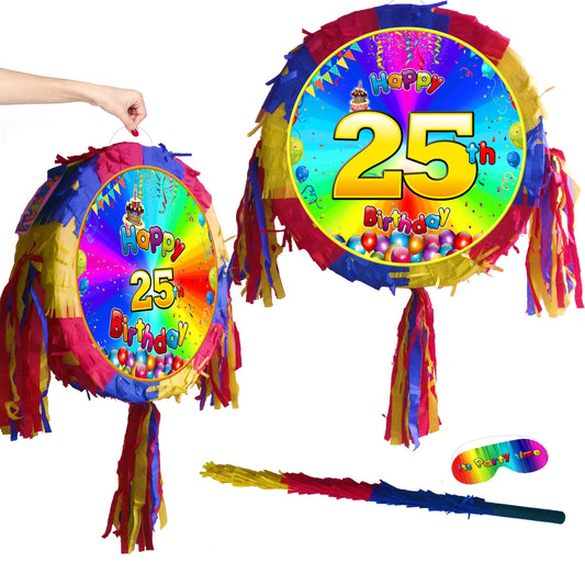 25th Birthday Pinata with Stick & Blindfold