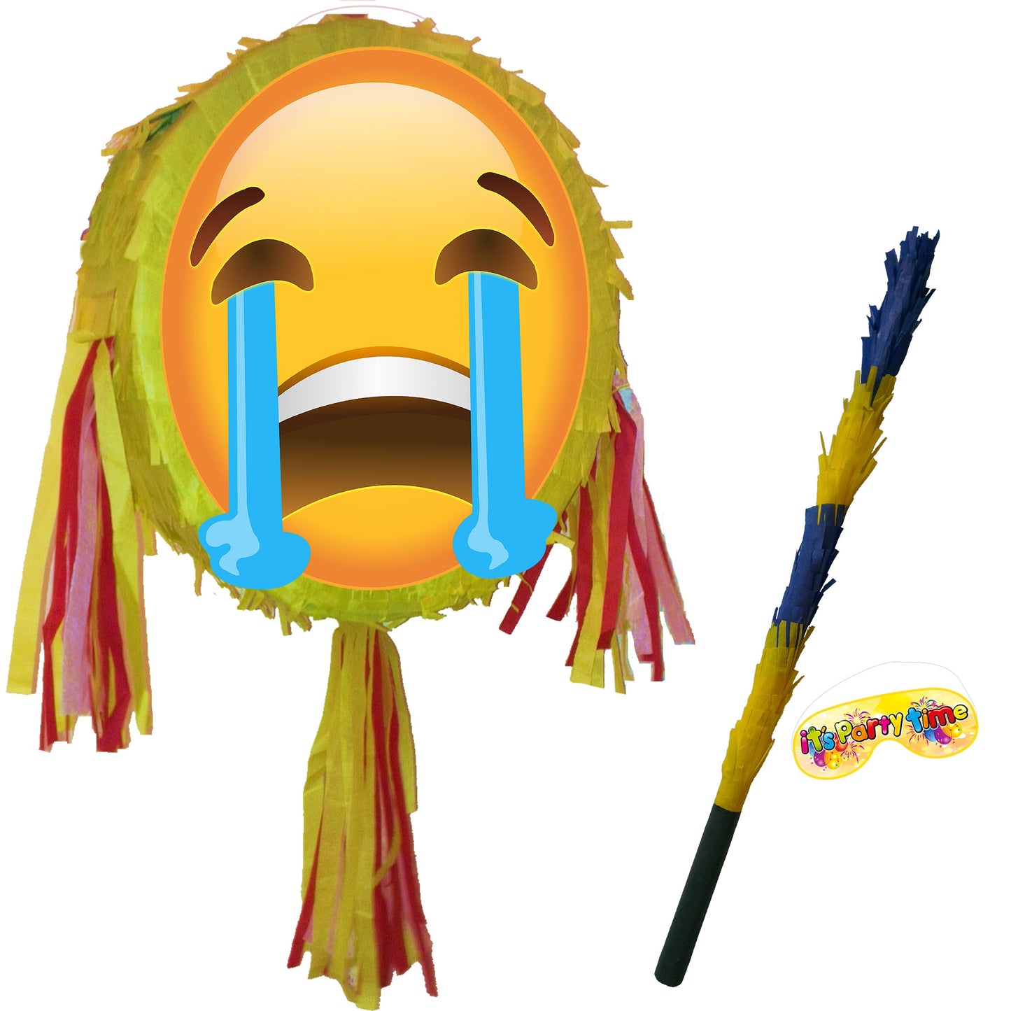 Crying Emoji Pinata, Stick & Blindfold – Birthday Party Game