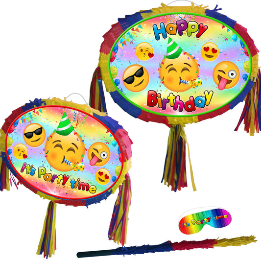 Emoji Birthday Party Pinata with Stick & Blindfold