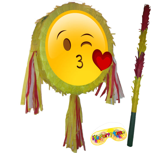 Kiss Emoji Pinata with Stick & Blindfold, Birthday Party Game