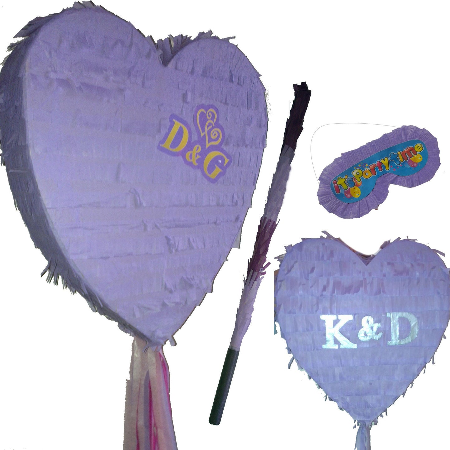 Heart Piñata with Smash Stick, Personalized Text for Parties
